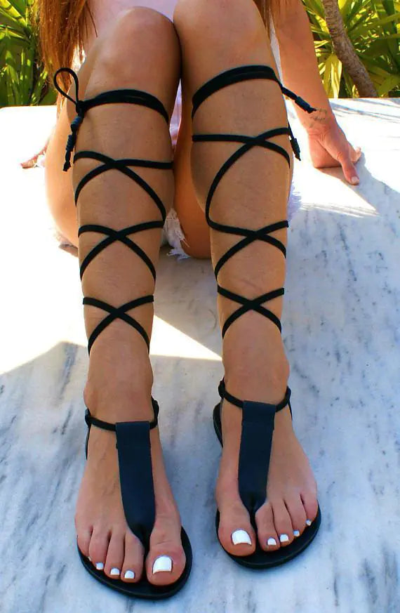 Summer European American Thin Strap Flat Sandals