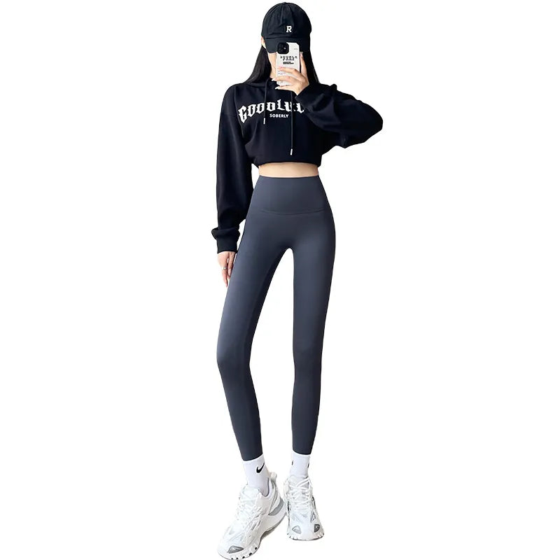 Fleece-lined Thick High Waist Hip Lift Leggings For Women