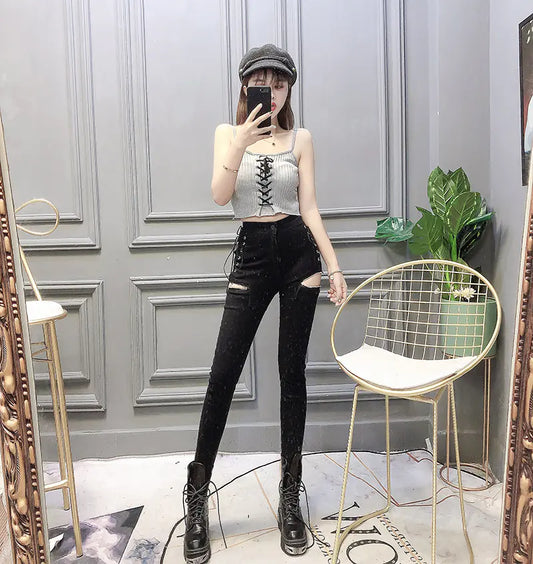 Slim-fit Pants with Zipper Detail and Split Design