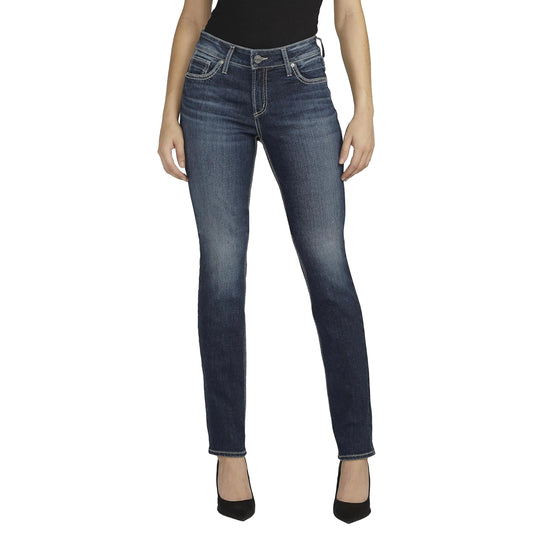 Silver Jeans Co. Womens Elyse Mid Rise Comfort Fit Straight Leg Jeans Med Wash EKC370