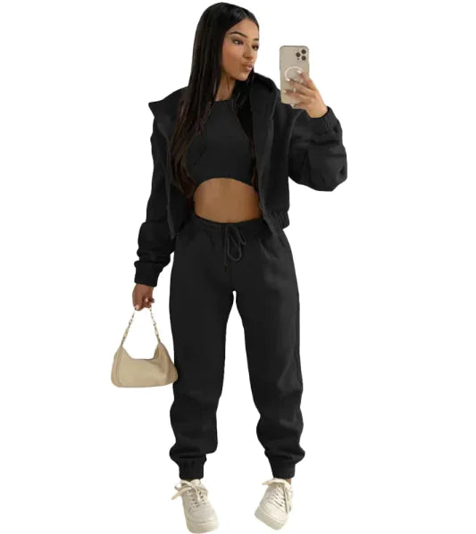 Women's Plus Velvet Hooded Sports Suit