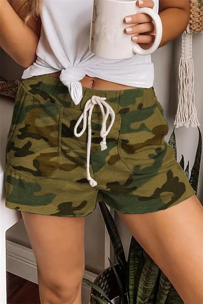 Camo Casual Loose Strap Shorts for Women