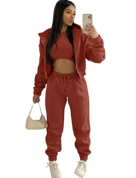 Women's Plus Velvet Hooded Sports Suit