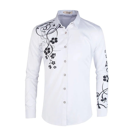 Men's Slim Fit Long Sleeve Dress Shirt - Floral Design