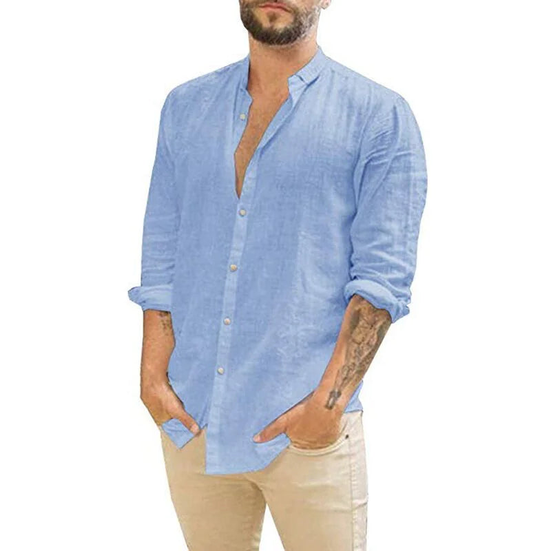 Hot style solid color stand-up collar shirt