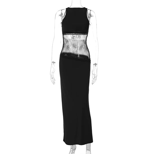 Hollow Lace Sleeveless Backless See-Through Dress