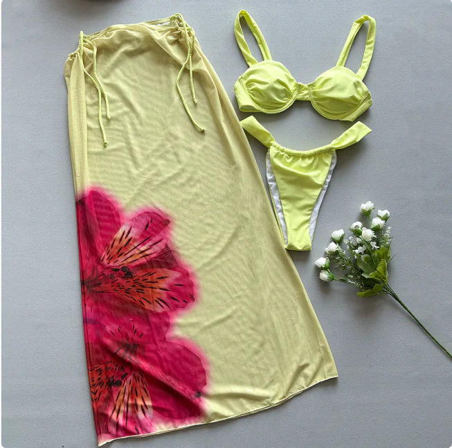 3-Piece Printed Bikini Set